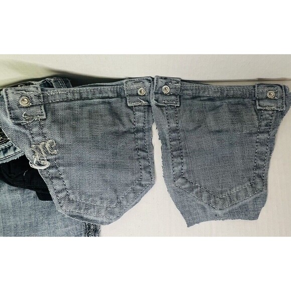 Miss Me Jeans Patches Rhinestone Pockets Zipper Buttons Logo Upcycle Thrift Flip - Picture 5 of 8